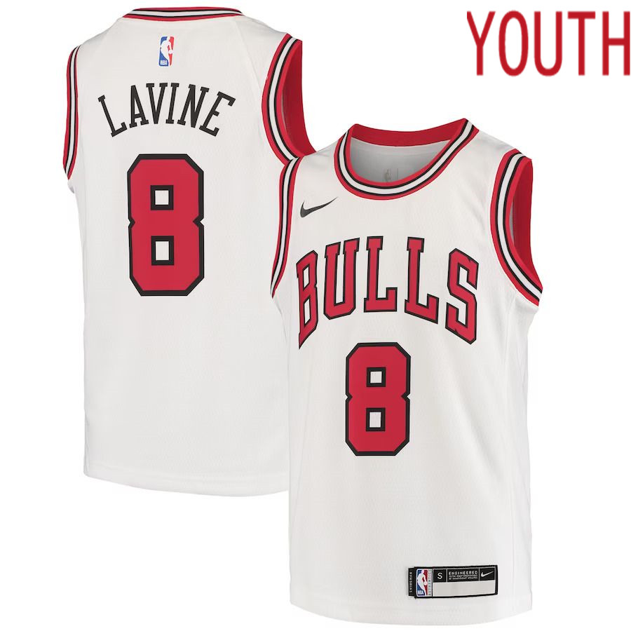 Youth Chicago Bulls #8 Zach LaVine Nike White Swingman NBA Jersey